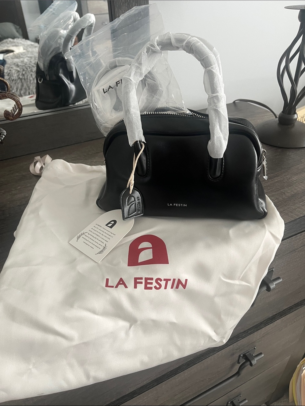 La Festin Black Leather Dome Shoulder Bag